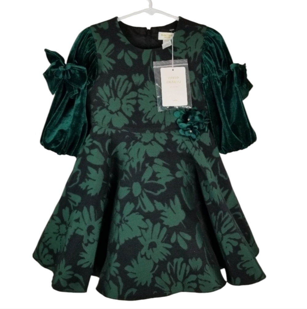 David Charles Girls 2 YRS Green Brocade Dress Jacquard Special Occasion Holiday